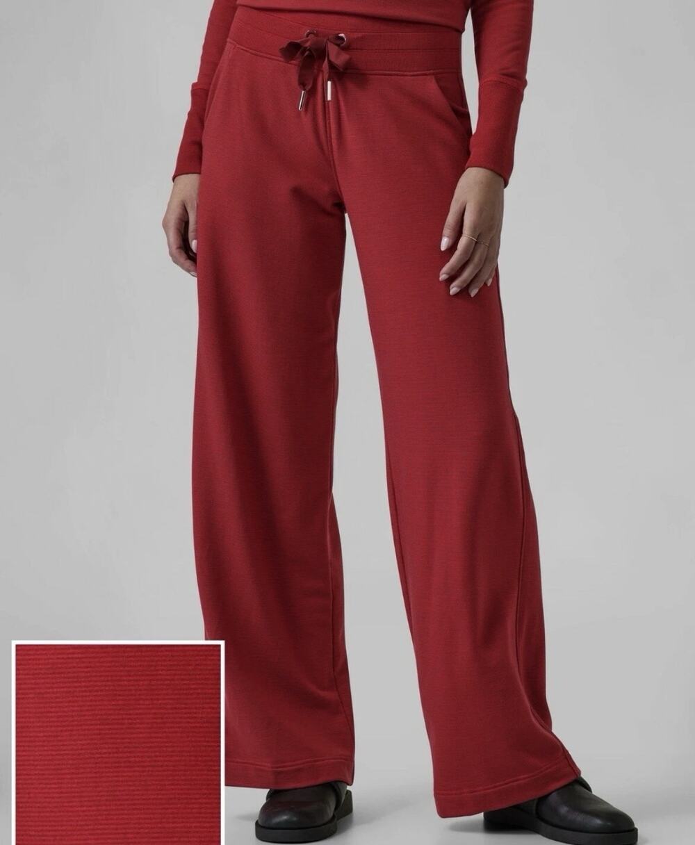 Athleta Balance Matador Red Striped Wide Leg Pants Small Stretch Knit Athleisure